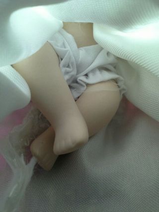 Miniature Joint 5 1/2 " Bisque/porcelain Baby Doll Blue Eyes 7 " White Long Gown