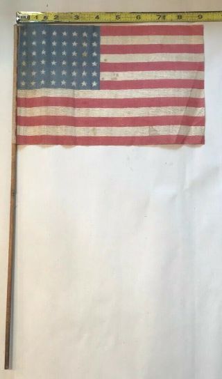 Vintage Us 48 Star 9”x6” Parade American Flag Wood Handle Gauze Material Linen?