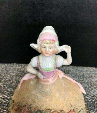 ANTIQUE GERMANY PORCELAIN HALF DOLL WITH DUTCH HAT AND EXTENDED ARMS 2