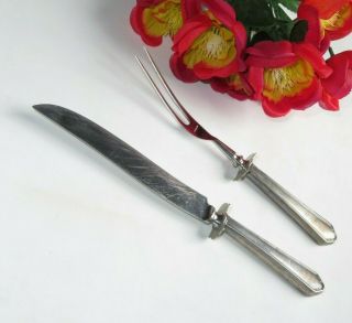 Vintage Sterling Silver Carving Knife Fork Set Flatware (r28)