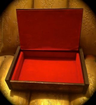 ARTS & CRAFTS STYLE HAND - HAMMERED COPPER & WOOD 8 5/8 INCH RED FELT LINED BOX 3