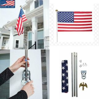 Large Residential Us Flag Decor Kit 3x5 American Usa Printed 6 Foot Pole Mount