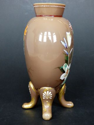 Victorian glass vase with hand painted enamel flowers & bird Harrach antique 4