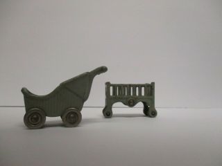 Vintage Cast Iron Dollhouse Furniture Crib And Buggy From 30;s Or 40;s??