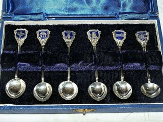 Vintage Set Of 6 Sterling Silver Demitasse Souvenir Spoons India - 5 Cities &case