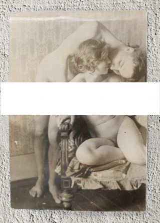 1926 Latvia Fully Nude Naked Young Woman Man Posing Real Antique Artistic Photo