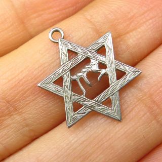 Antique 925 Sterling Silver Star Of David Hebrew Judaica Charm Pendant
