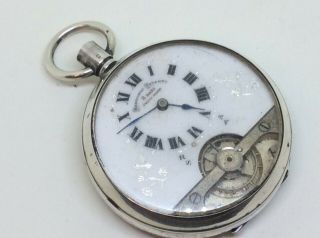 Antique HEBDOMAS PATENT 8DAY SOLID SILVER Pocket Watch Fob Swiss Made 5