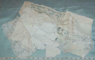 Antique Fabric Scraps White Cotton Linen Lace Marcella Cream Craft C1910 - 30s