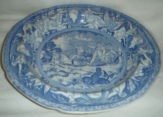 Very Rare Quality Antique Blue & White Transfer Printed Neptune Patt Bowl C1820
