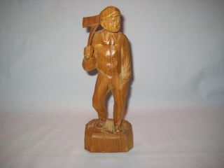 Vintage 8 " Tall Wood Carving Old Man Lumberjack Axe Marked / Signed On Bottom