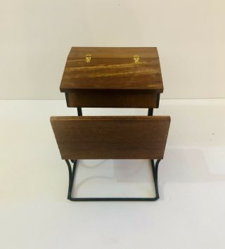 VINTAGE ‘72 Wood & Metal School Desk Doll Furniture Determined Productions 4