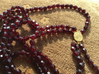 Antique 3 Row Dutch Garnet Bead Necklace 17th/18th Century Engraved Gold Clasp