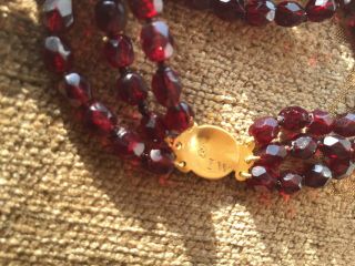 Antique 3 Row DUTCH GARNET BEAD NECKLACE 17th/18th Century ENGRAVED GOLD CLASP 3