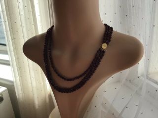 Antique 3 Row DUTCH GARNET BEAD NECKLACE 17th/18th Century ENGRAVED GOLD CLASP 6