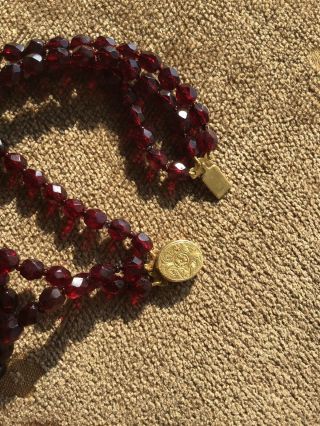 Antique 3 Row DUTCH GARNET BEAD NECKLACE 17th/18th Century ENGRAVED GOLD CLASP 8