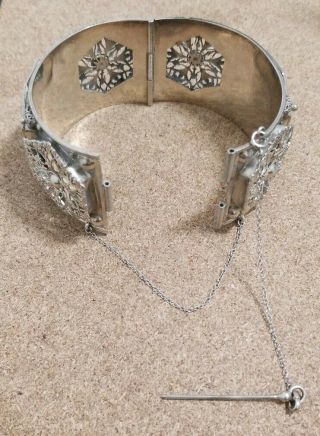 VTG Sterling Silver Old/Antique/Ornate Bangle/Bracelet w/safety chain - size 4