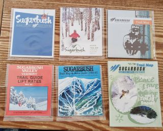 6 Diff.  Vintage Sugarbush Ski Area Trail Maps From 8 - 34 Years Old