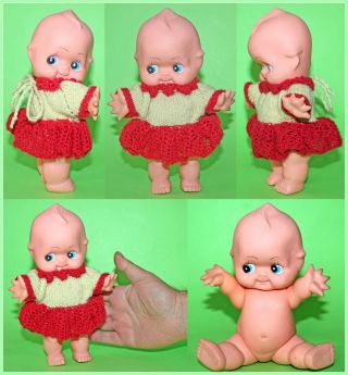 8.  5 " Vintage German Ddr Rubber Baby Doll W/ Knitted Dress 1970 