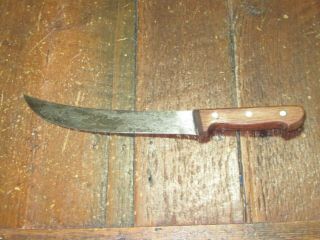 Vtg X Large Chefs Butchers Knife Carving Kitchen Carbon Steel Blade Wood Handle