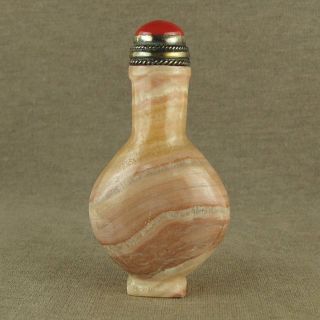 Long Neck Chinese Jade Snuff Bottle,  With Red Coral Top Lid