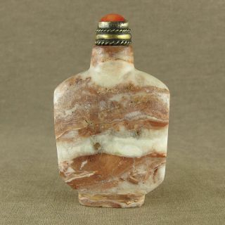 Wondrous Chinese Jade Snuff Bottle,  With Red Coral Top Lid