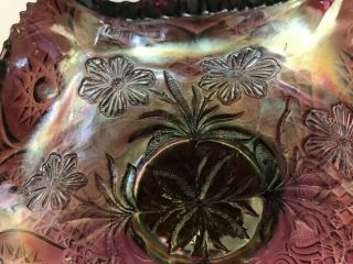 Millersburg Primrose Radium Antique Carnival Art Glass Bowl Amethyst Cut Heart