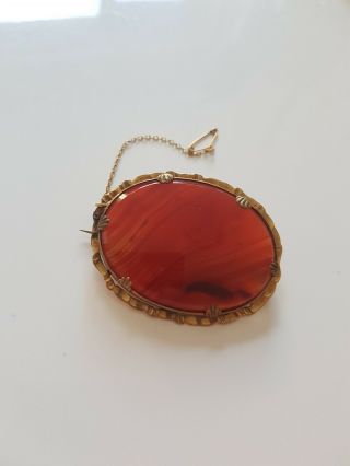 Antique Victorian Brooch With Large Red Stone Set In A Gold Coloured Mount