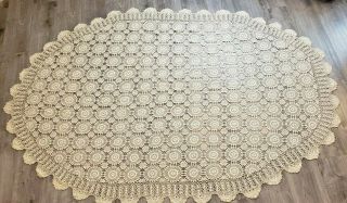 Vintage Tablecloth Oval Crochet Lace Table Cloth 87 " X 60 Inch