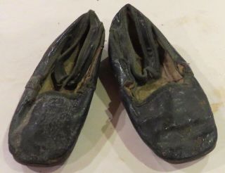 Antique Early Leather Shoes For Antique Bisque Doll 4 1/2 " L X 1 1/2 " W