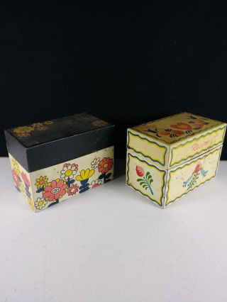 Vintage Antique Metal Recipe Boxes - 2 Qty
