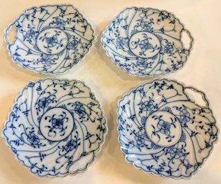4 Antique Dresden Flow Blue Flower Porcelain 6.  5  Plates " T " Lion Mark Gold