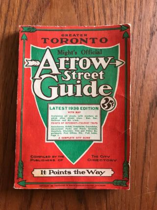 Vintage Greater Toronto Official Arrow Street Guide 1936 Edition