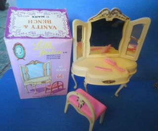 Vintage Little Hostess Marx Miniature Dollhouse Dressing Table Vanity Bench 1:16