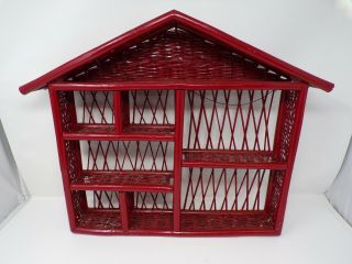 Vintage Red Wicker Wall Shelves Display Shadow Box Curio Rattan L Gz