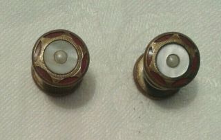 Vintage Baer & Wilde Kum - A - Part Gold Tone Maroon And Mother Of Pearl Cuff Links