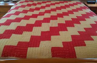 Vintage Red & Light Beige Hand Stitched And Quilted