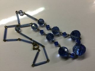 Antique Art Deco Czech Stunning Blue Glass Beaded Necklace