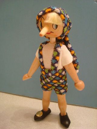 Vintage Polish Wooden Peg Doll 7 " Tall Made In Poland Pinocchio