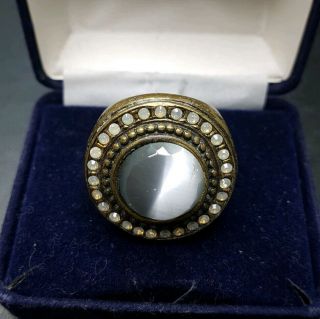 Vintage Antique Size M/l Heavy Diamante Gemstone Chunky Ring Costume Jewellery