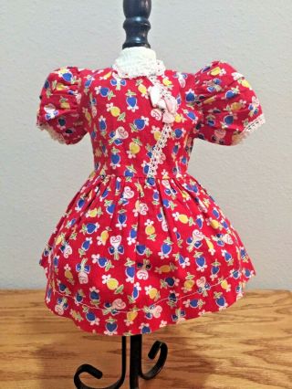 Red Cotton Print Dress - For 16 - 17 " Modern Or Composition Doll