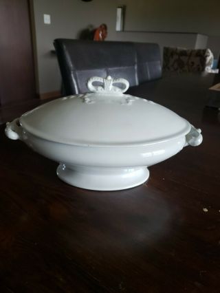 Old Antique J & G Meakin White Ironstone China Lg Cov Tureen