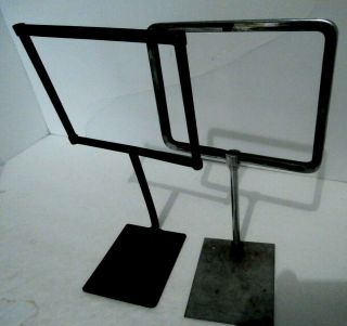 Antique Pair Metal Store Sign Holders 6 " X 7 " 12 " High One Silver,  2nd Black