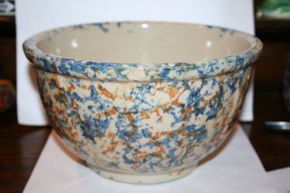 Antique Red Wing Spongeware Mixing Bowl 8 " Ribbed Rust & Blue As Found