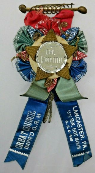 Order Of Red Men Great Council Lancaster Pa.  408 General Committee Badge Ribbon