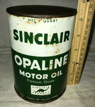 Antique Sinclair Opaline Motor Oil Tin Litho 1qt Can Vintage Gas Service Station