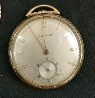 Vintage Bulova Open Face Pocket Watch 10k Rolled Gold Pocket Watch 17ah 17jewel