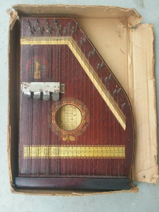 Antique Chartola Auto Harp With Paperwork And Music