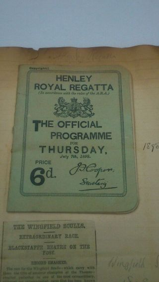 Ext Rare Henley Royal Regatta Programme 1898 Ticket Members Badge Medal Antique
