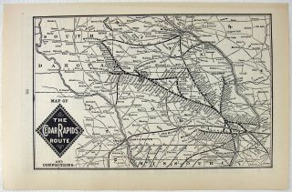 1898 Railroad Map Of The Cedar Rapids Route.  Antique